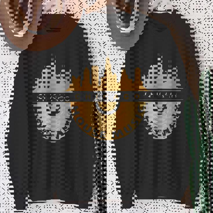 シカゴハウスミュージックシティスケープビニールレコードレイブテクノ Edm スウェットシャツ 年配の女性への贈り物