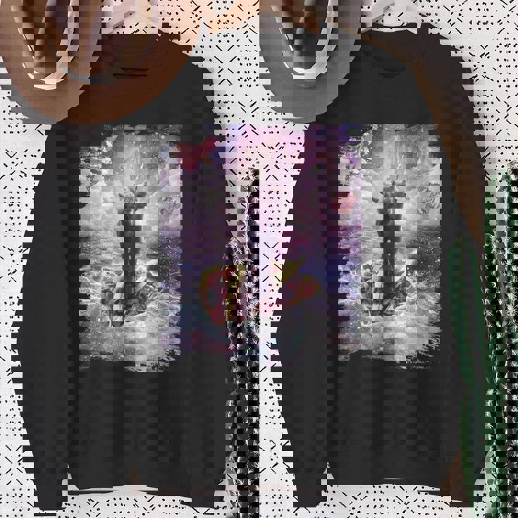 スペースキャットライディングアルパカユニコーン-ピザ＆タコス スウェットシャツ 年配の女性への贈り物