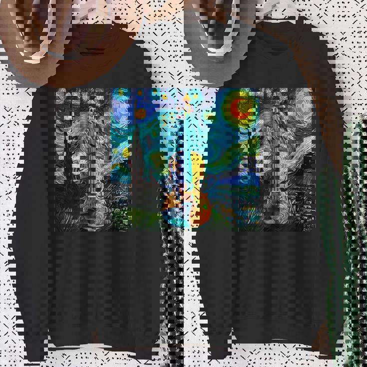 バイオリン 楽器 面白いtシャツ ゴッホ 星月夜 かわいい メンズ 子供 おもしろ 服 グッズ ネタ 音楽 スウェットシャツ 年配の女性への贈り物