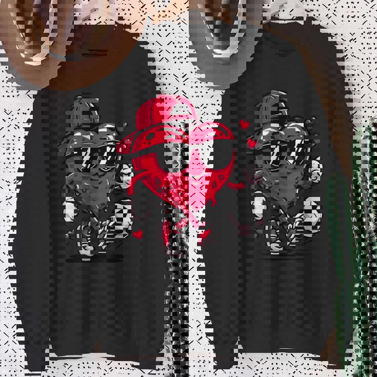 バレンタイン サッカー ハート ドリップ スポーツ 愛 バレンタインデー 男の子 スウェットシャツ 年配の女性への贈り物