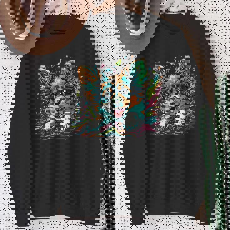 パピヨン犬の飼い主 パピヨン犬のアートワーク スウェットシャツ 年配の女性への贈り物