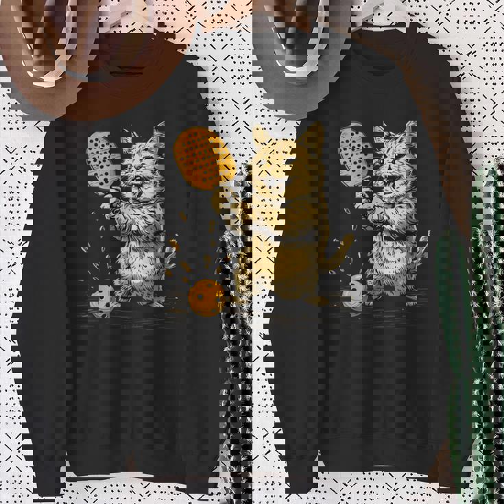 ピックルボール選手 ピックルボールの猫 長袖tシャツ スウェットシャツ 年配の女性への贈り物