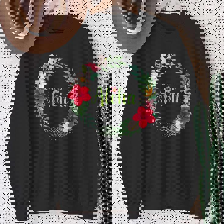 フラダンス フラ レッスン用 アロハ トロピカル ハワイ ハイビスカス かわいい 人気 プルメリア ハワイアン 黒 夏 スウェットシャツ 年配の女性への贈り物