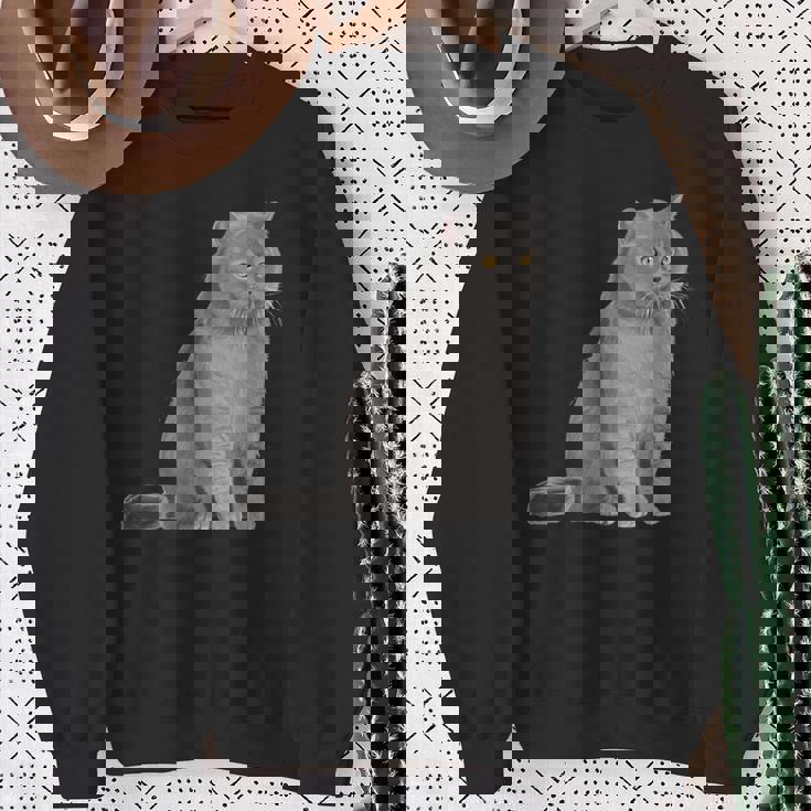 ブリティッシュショートヘアの猫 長袖tシャツ スウェットシャツ 年配の女性への贈り物