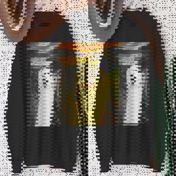 ポメラニアン 面白いtシャツ 犬 ムンクの叫び かわいい メンズ 子供 おもしろ 服 グッズ ネタ わんこ スウェットシャツ 年配の女性への贈り物