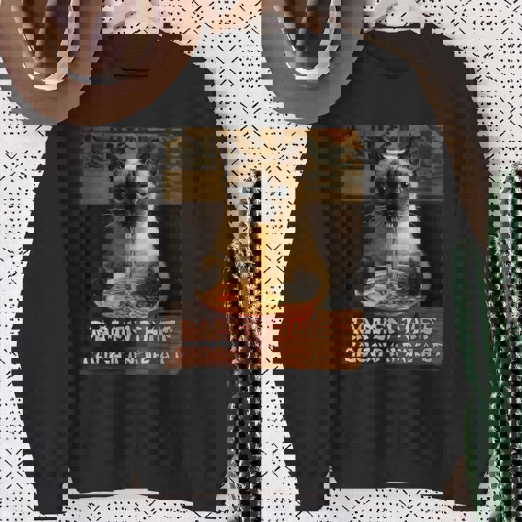 ラーメン猫 シャム猫 ラーメンを食べるラーメン泥棒 グランジ スウェットシャツ 年配の女性への贈り物