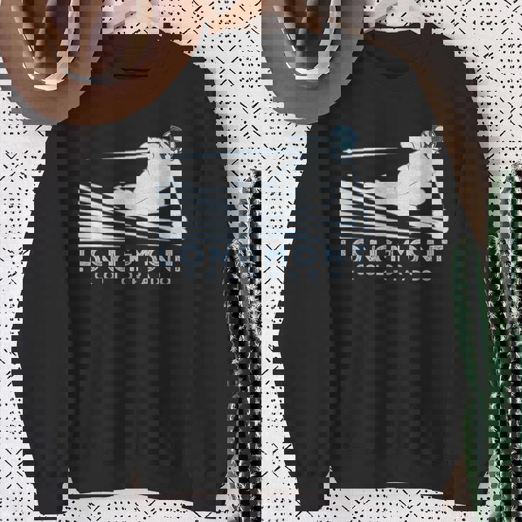 レトロ スキー ロングモント コロラドイラスト ヴィンテージ スノー スキー スウェットシャツ 年配の女性への贈り物