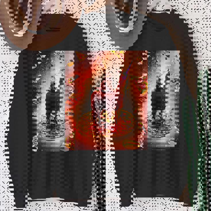 宇宙 猫 ライディング ラマ ユニコーン ピザ スウェットシャツ 年配の女性への贈り物