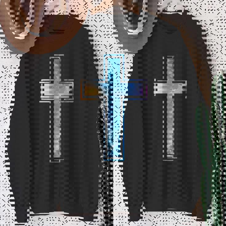 宗教のシルエット 信仰 水彩 キリスト教 十字架 スウェットシャツ 年配の女性への贈り物