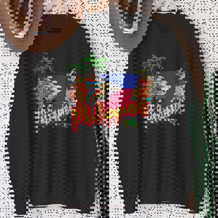 旗のヤシの木のお土産とフィリピンのヴィンテージメガネザル スウェットシャツ 年配の女性への贈り物