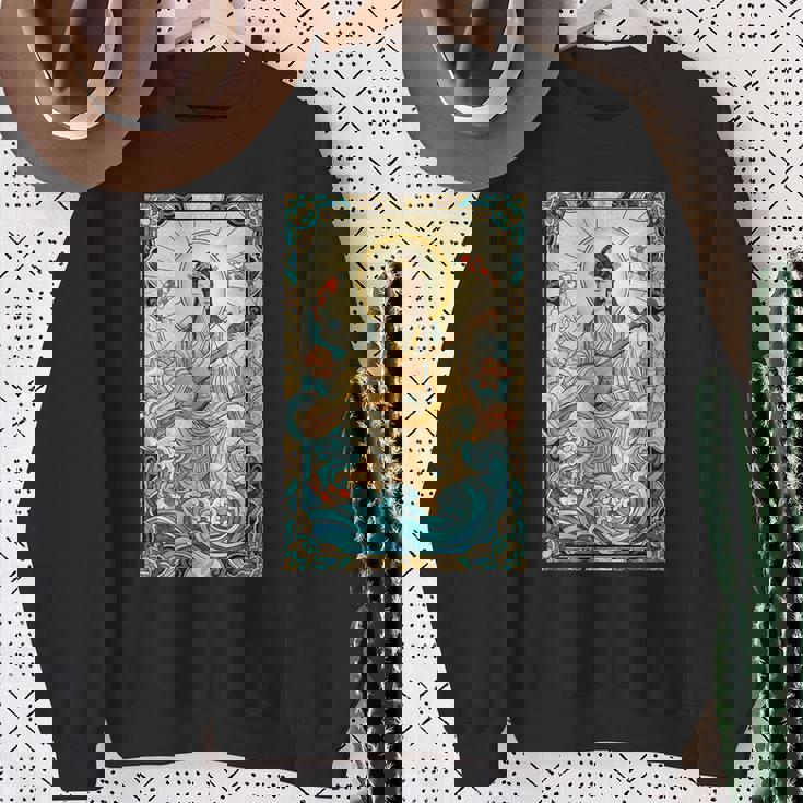 日本神話 音楽 女神弁財天 ステンドグラス スウェットシャツ 年配の女性への贈り物