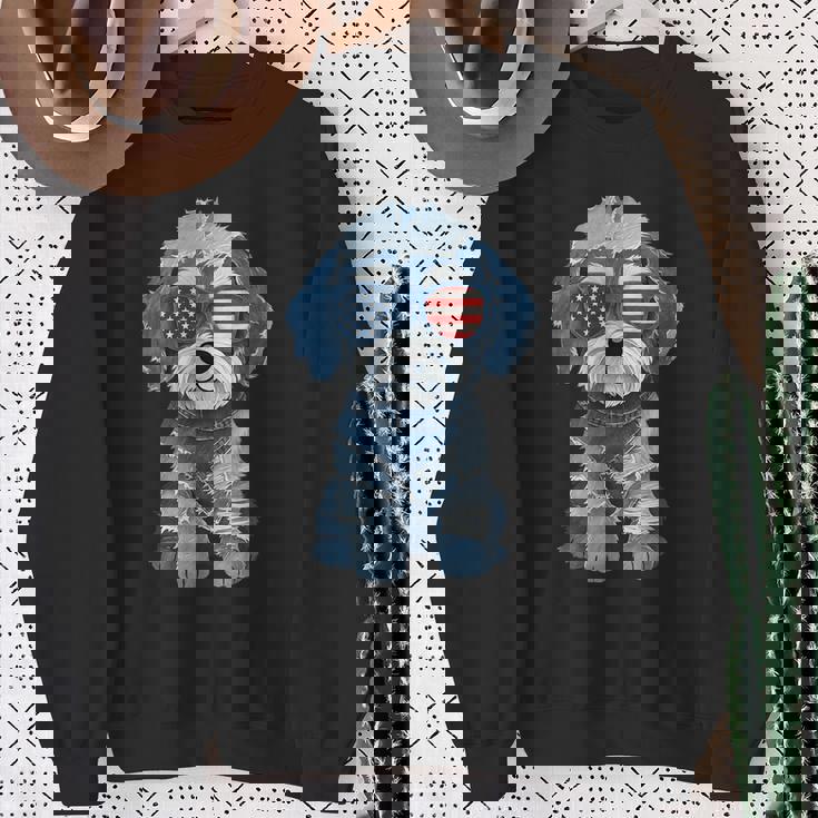 犬 柄 デニム パッチワーク アート スウェットシャツ 年配の女性への贈り物