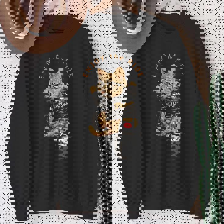 猫 おもしろ バイク オートバイ ねこ ライダース バイカー 面白い ネコ 長袖tシャツ スウェットシャツ 年配の女性への贈り物