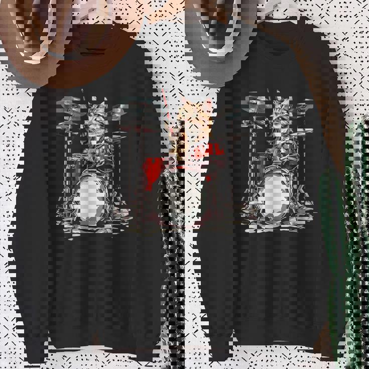 猫太鼓ドラムスティックかわいい猫と音楽 スウェットシャツ 年配の女性への贈り物