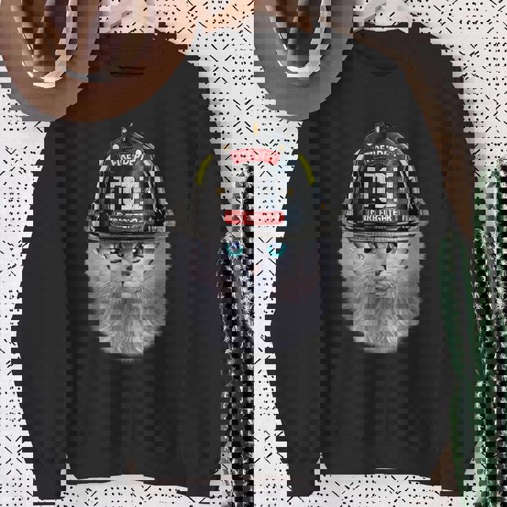 白いペルシャ猫 ねこ 消防士 スウェットシャツ 年配の女性への贈り物