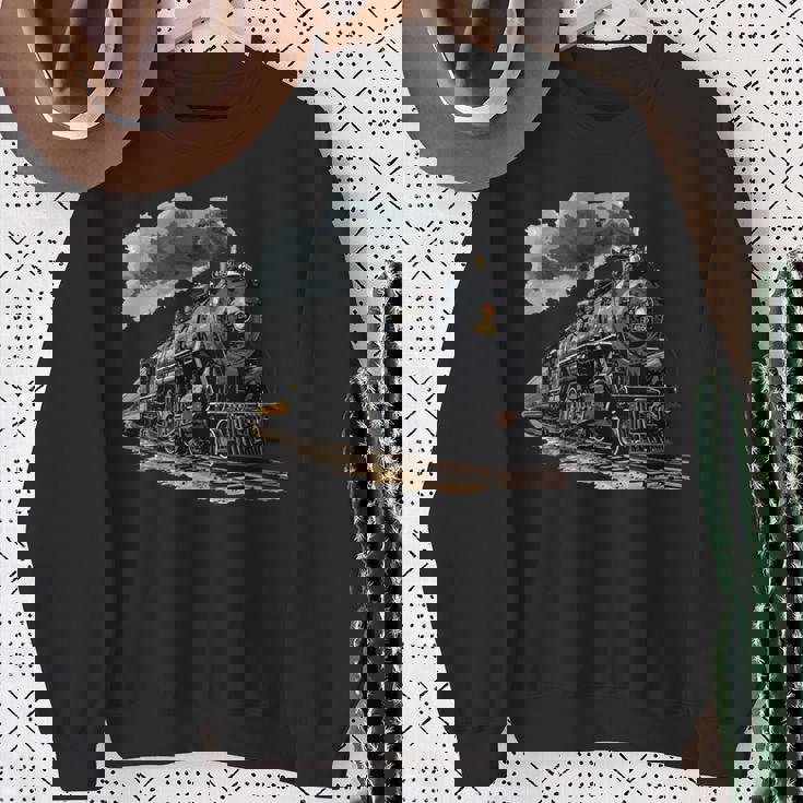 蒸気機関車 鉄道 機関車 ギフト 蒸気機関車 長袖tシャツ スウェットシャツ 年配の女性への贈り物