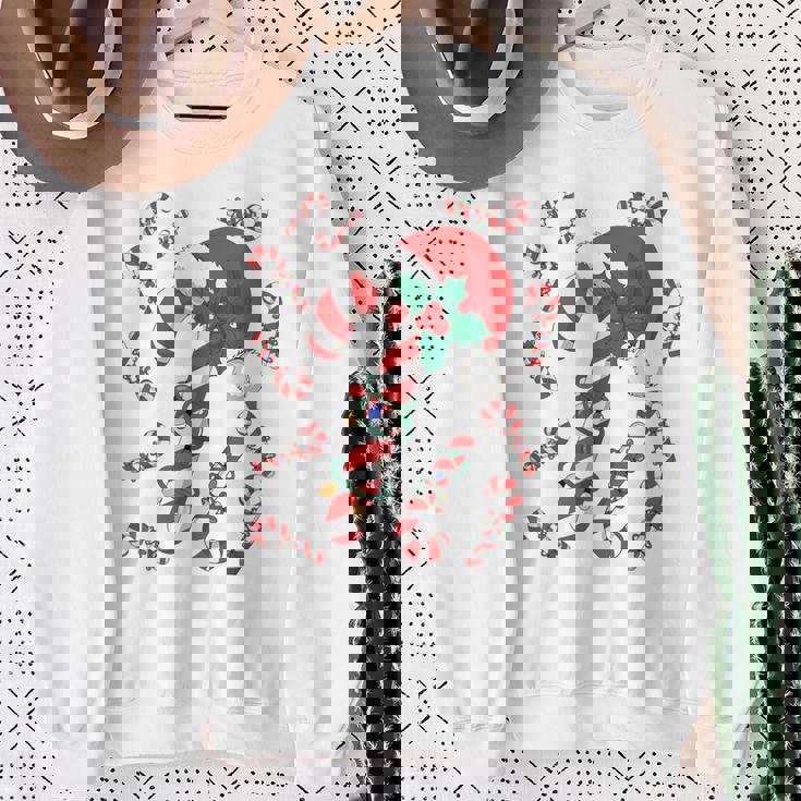 Red And White Candy Cane Santa Christmas Xmas Lights Sweatshirt Gifts for Old Women