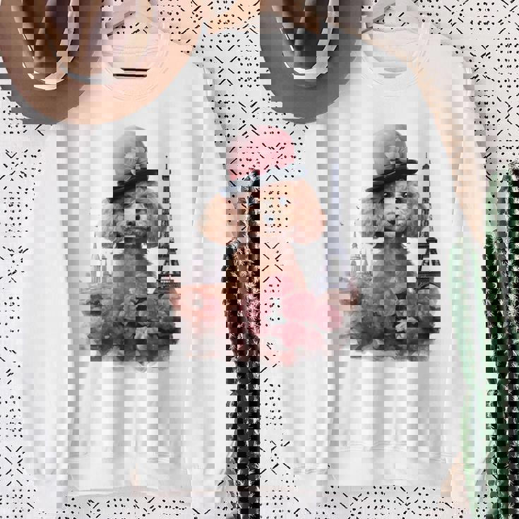 かわいい フランス パリ エッフェル塔 トイプードル パリジャンプードル 長袖tシャツ スウェットシャツ 年配の女性への贈り物