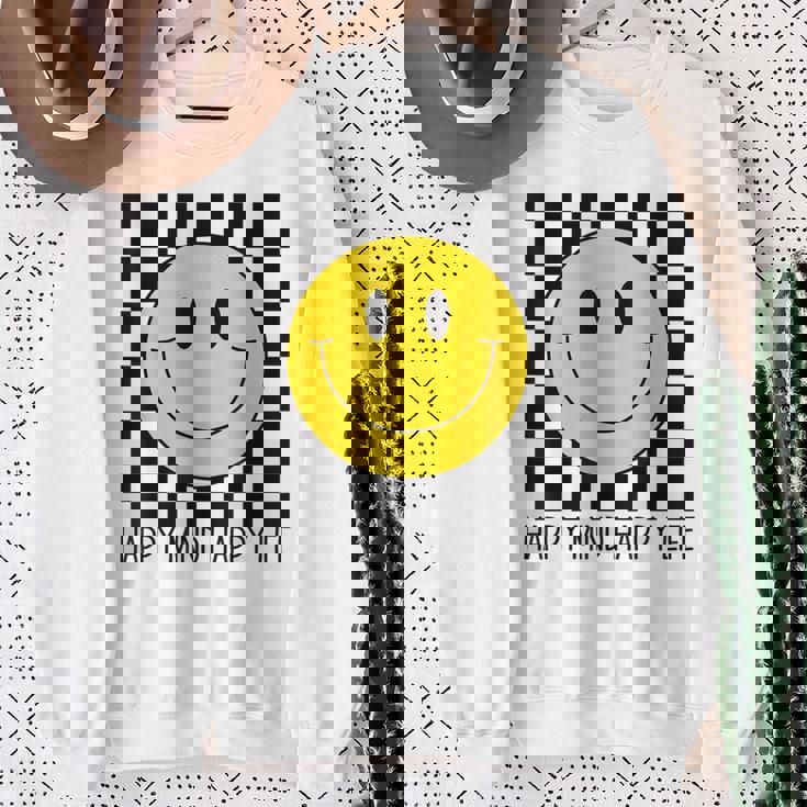 ハッピーマインド ハッピーライフ 70年代 スマイルチェック ハッピースマイルフェイス スウェットシャツ 年配の女性への贈り物