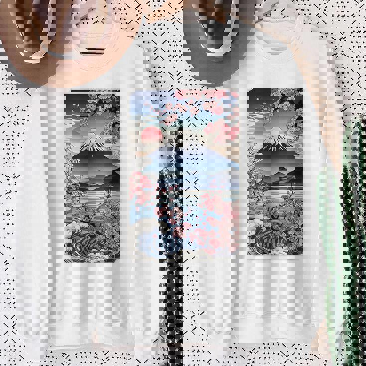 日本の桜庭 芸者 富士山 桜 木 スウェットシャツ 年配の女性への贈り物