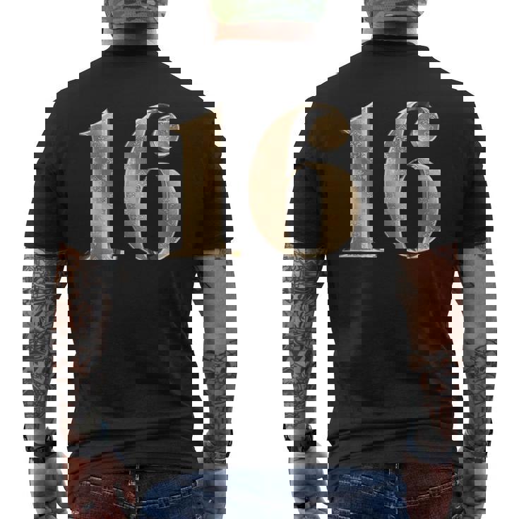 16 16 誕生日 お気に入り 数字 フルール・ド・リス デザイン メンズTシャツ バックプリント