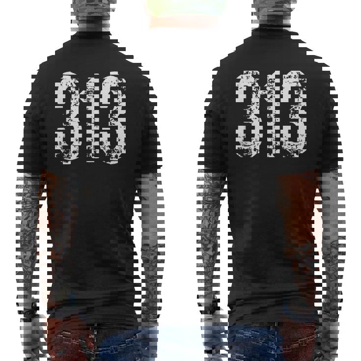 313 市外局番デトロイトmi 携帯電話 エリアコード 313 メンズTシャツ バックプリント