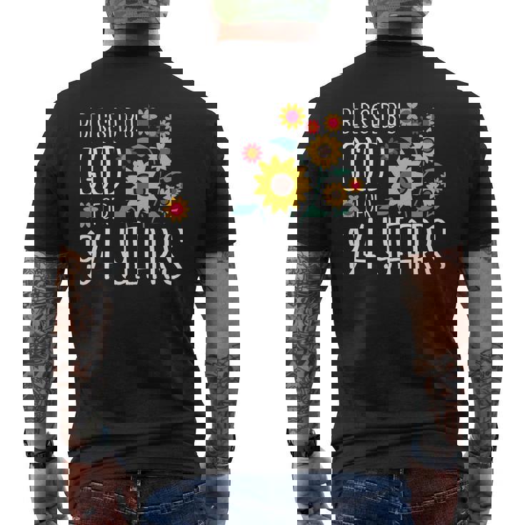 94歳の神に祝福され 可愛いひまわり 94歳の誕生日 長袖tシャツ メンズTシャツ バックプリント