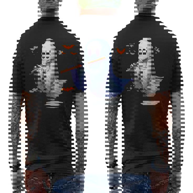 Boo Ghost Playing Flute Halloween Musical Instrument Men's Back Print T-Shirt Boo Ghost Playing Flute Halloween Musical Instrument Men's Back Print T-Shirt