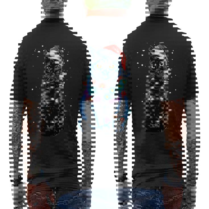 Chat Noir Guirlande Lumineuse Du Père Noël Chat Du Père Noël Manche Longue T-shirt imprimé au dos