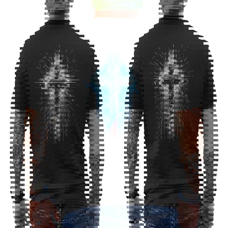 Christian Cross Punk Art Style Distressed Crown Of Thorns Men's Back Print T-Shirt