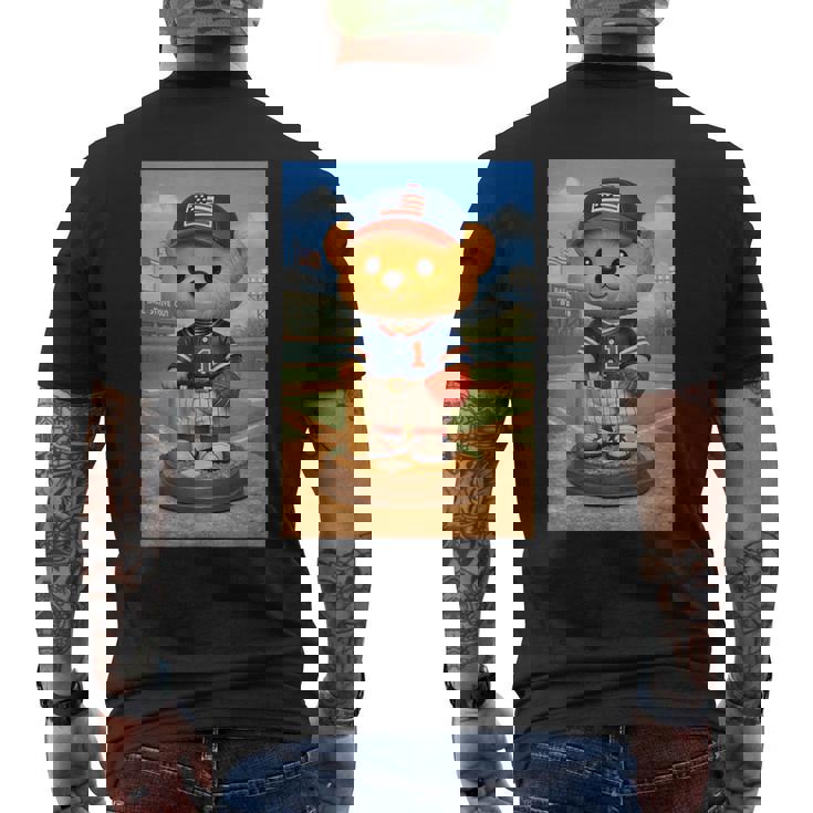 Cool Teddy Bear Baseball Player Illustration Graphic s メンズTシャツ バックプリント