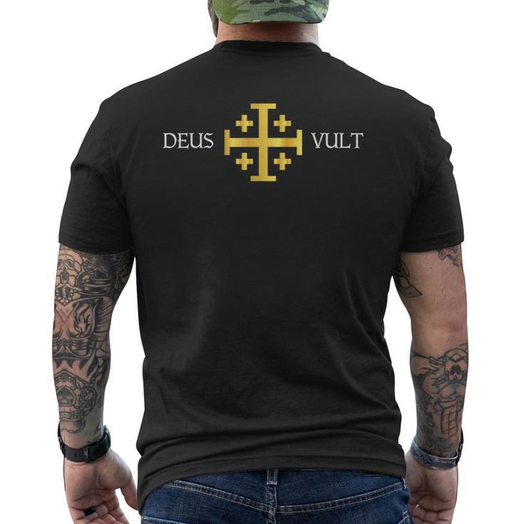 Deus Vult Knights Templar Jerusalem Cross Catholic Faith Men's T-shirt Back Print