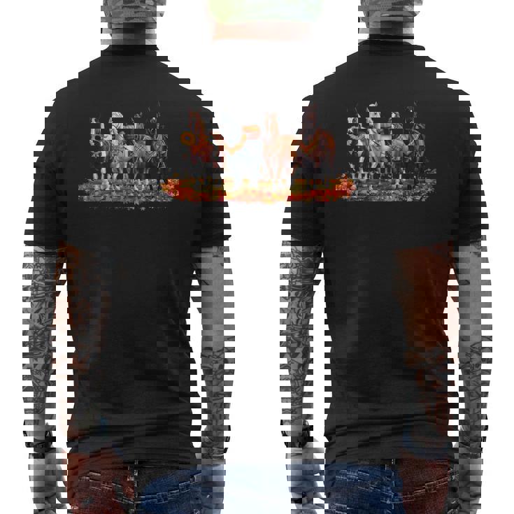 Fall Horse Animal Thanksgiving Sunflowers Pumpkin Leaves Men's Back Print T-Shirt