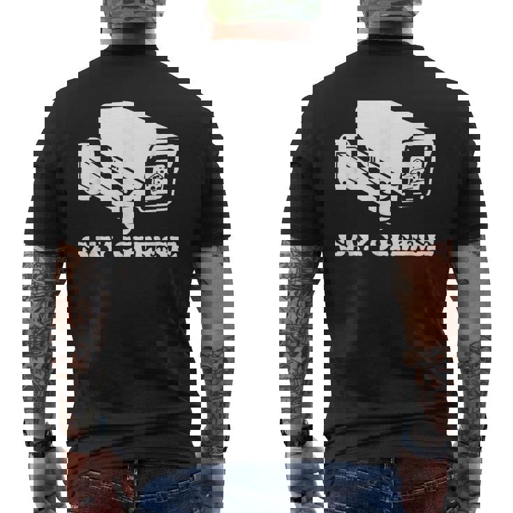 ay Cheese 監視防犯カメラ メンズTシャツ バックプリント