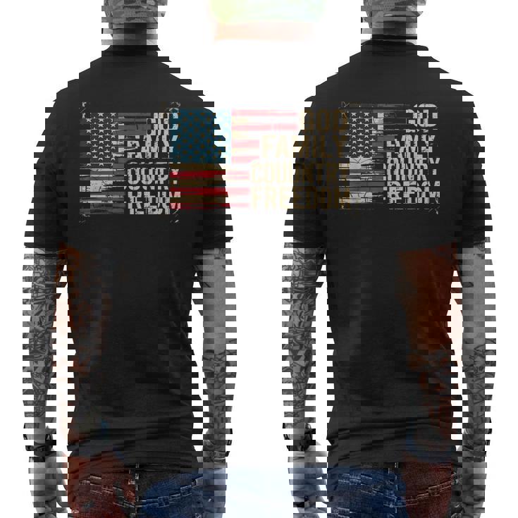 God Family Country Freedom Usa Flag Men's T-shirt Back Print