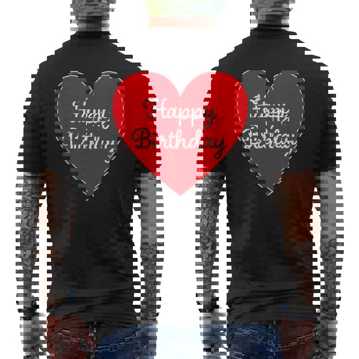 Happy Birthday ハッピーバースデー（お誕生日）ビッグハート サプライズイベント かわいい文字 デザイン メンズTシャツ バックプリント