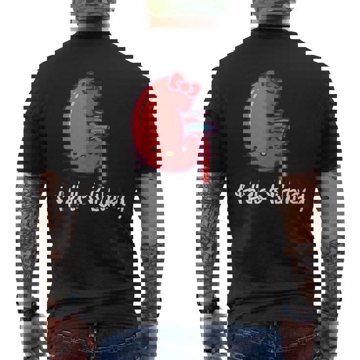 Hello Kidney おもしろ お医者さんへの感謝を示す メンズTシャツ バックプリント