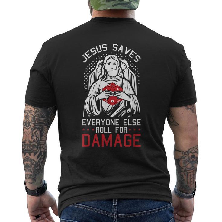 Jesusaves Everyone Else Roll For Damage Jeu De Rpg De Noël T-shirt imprimé au dos