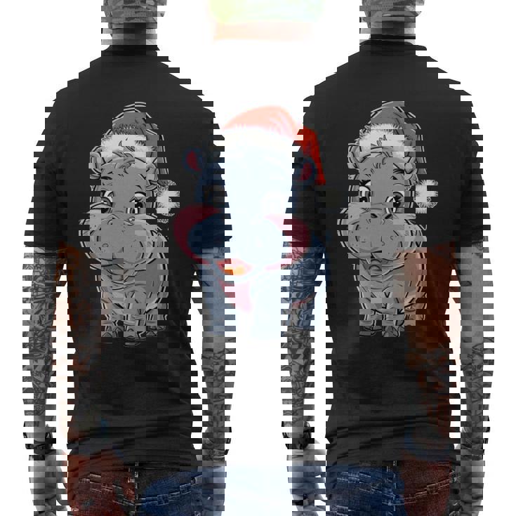 Joli Petit Hippopotame Chapeau De Père Noël Coloré Amusant Manche Longue T-shirt imprimé au dos