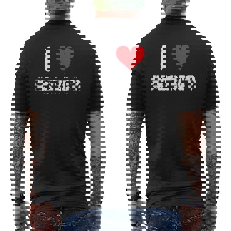 I Love Electricity ハート 電気技師ユーティリティ電気 メンズTシャツ バックプリント