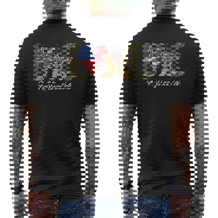 Love My Veteran Dad Proud Military Father American Flag Men's T-shirt Back Print