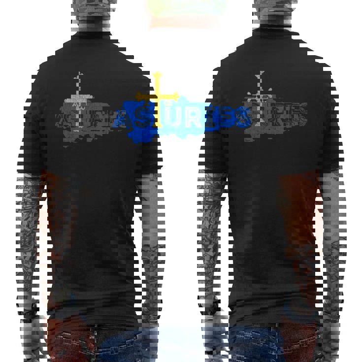 Mapa Y Bandera Asturiana Recuerdo Asturias España Manga Larga Camiseta Hombre Estampado Espalda
