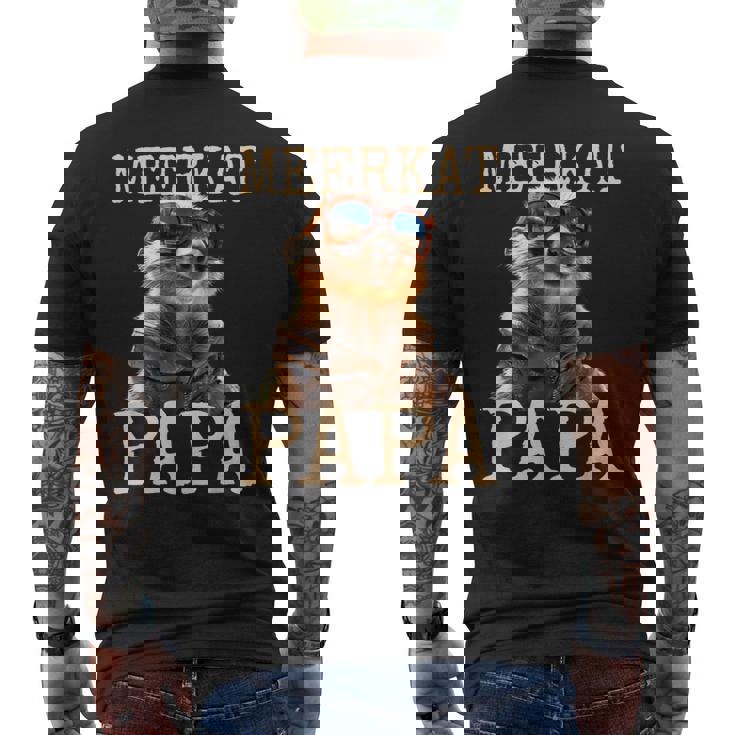 Meerkat Papaミーアキャット パパ パパ 父の日 マングース パパ スリケート ファーザー メンズTシャツ バックプリント