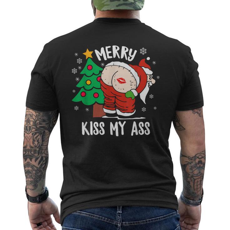 Merry Kiss My Ass Cadeau De Noël Amusant Père Noël T-shirt imprimé au dos