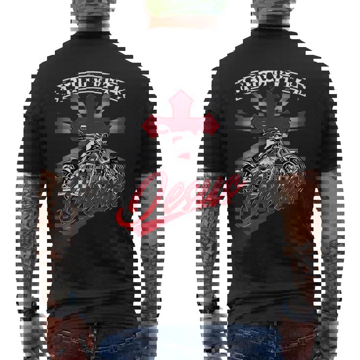 Motorcycle Biker Motorbike Rider I Ride With Jesus Men's Back Print T-Shirt