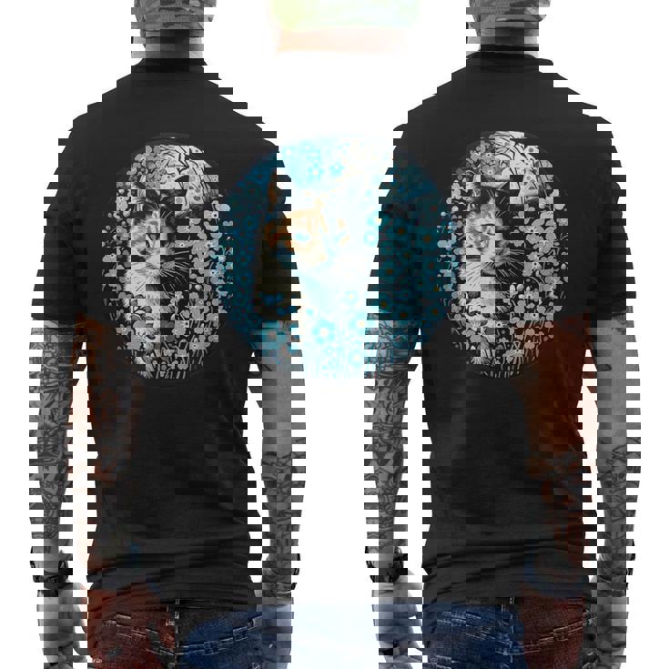 No Me Olvides De Flores Y Gato Calicó Camiseta Hombre Estampado Espalda