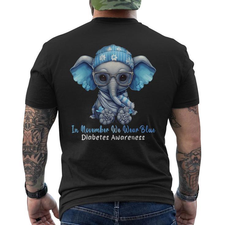 In November We Wear Blue Elephant Diabetes Awareness Men's Back Print T-Shirt