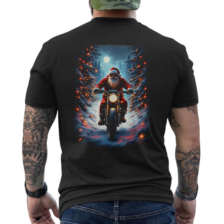Père Noël Motard Équitation Moto Noël Lune T-shirt imprimé au dos