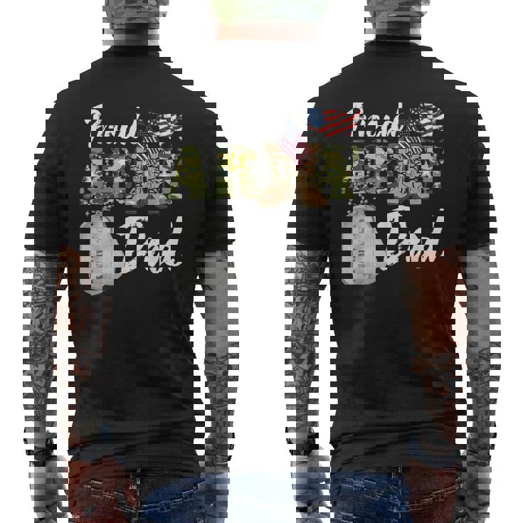 Proud Army Dad Military Dad With Dog Tag Us Flag Men's T-shirt Back Print