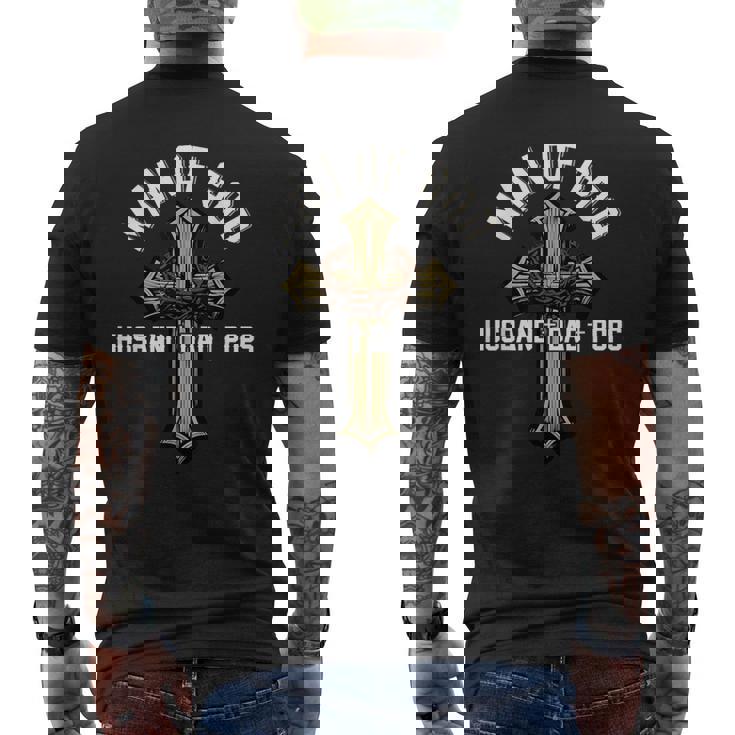 Proud Husband Dad Pops Father's Day Christian Cross Men's Back Print T-Shirt